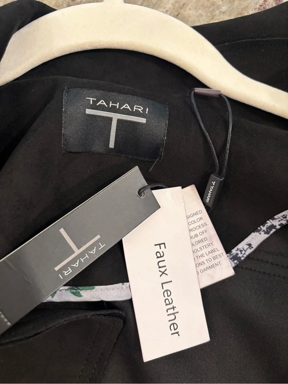 Tahari Black Suede-Look Faux Leather Moto Jacket with Zip Pockets - Picture 4 of 8